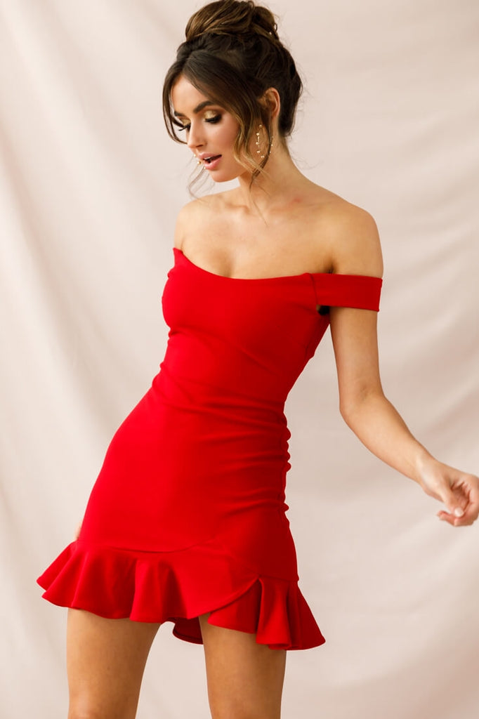 Brigitte Off-Shoulder Mini Dress Red ...